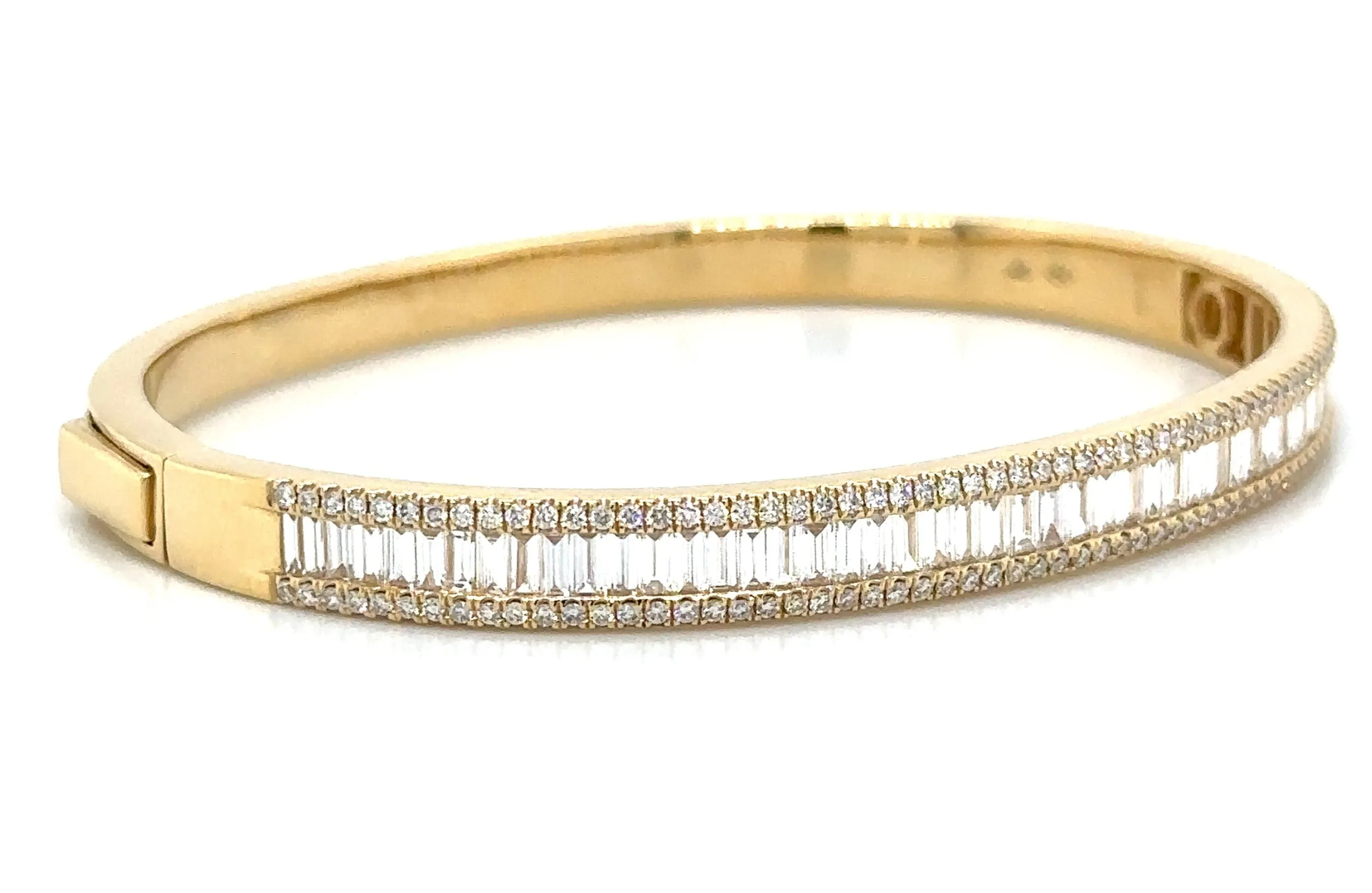 2.11ct tw Baguette and Round- cut Diamond Gold Bangle Bracelet