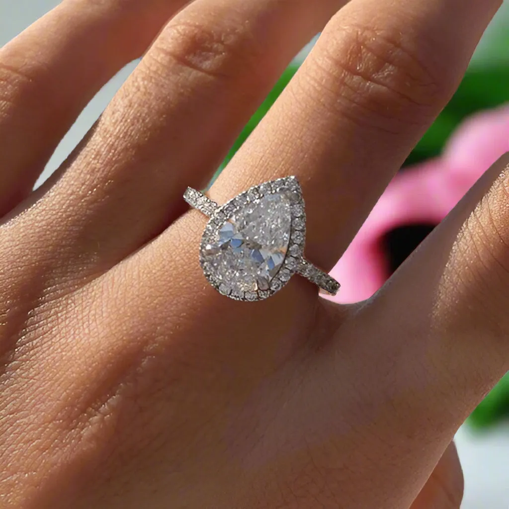 2.2ct Simulated Diamond Pear Cut Halo Engagement Ring