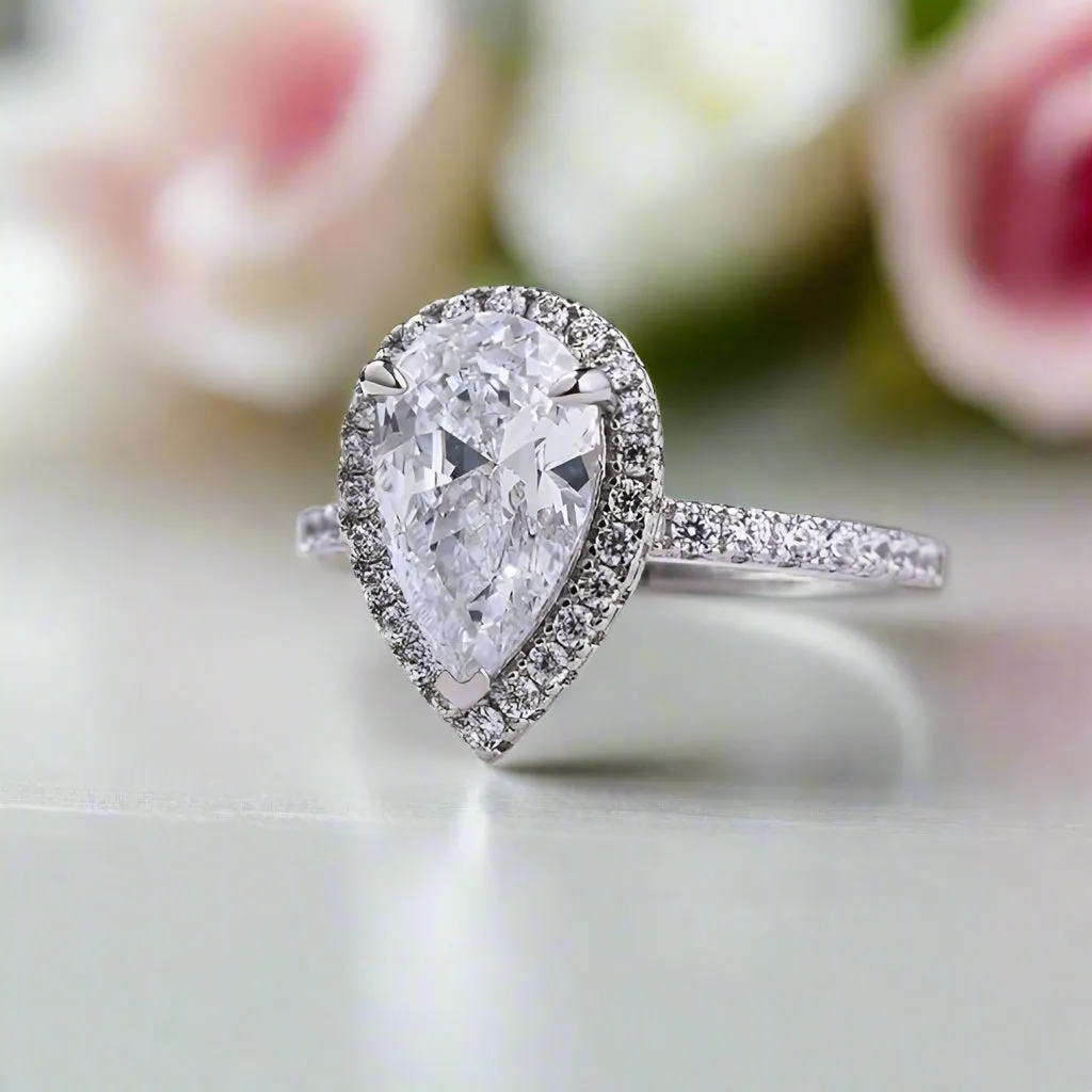 2.2ct Simulated Diamond Pear Cut Halo Engagement Ring