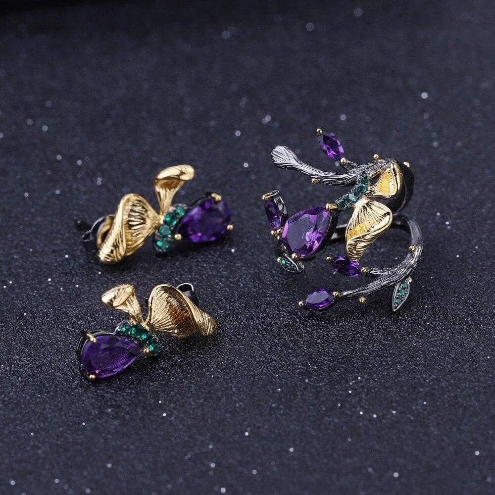 2.37Ct Natural Amethyst Handmade Butterfly on Branch Rings