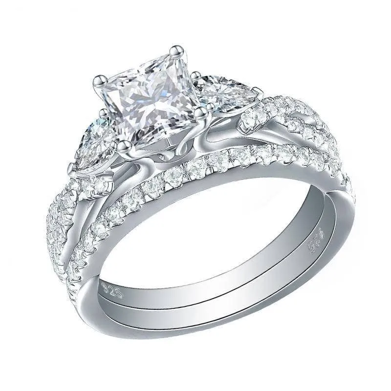 2Pcs 2.3ct Princess Cut Diamond Ring Set