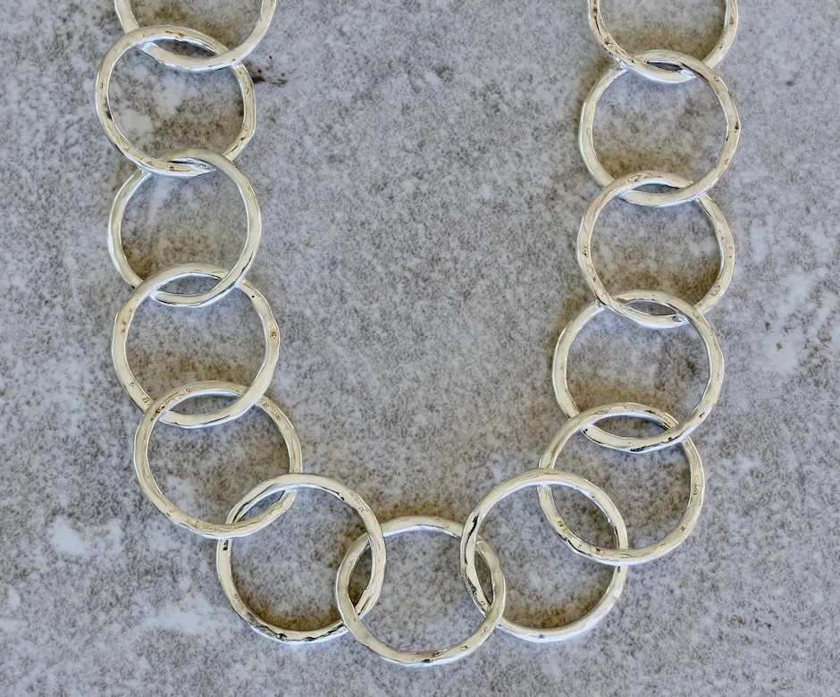 31-Piece Hammered Sterling Silver Ring Necklace with a Sterling Silver Toggle Clasp