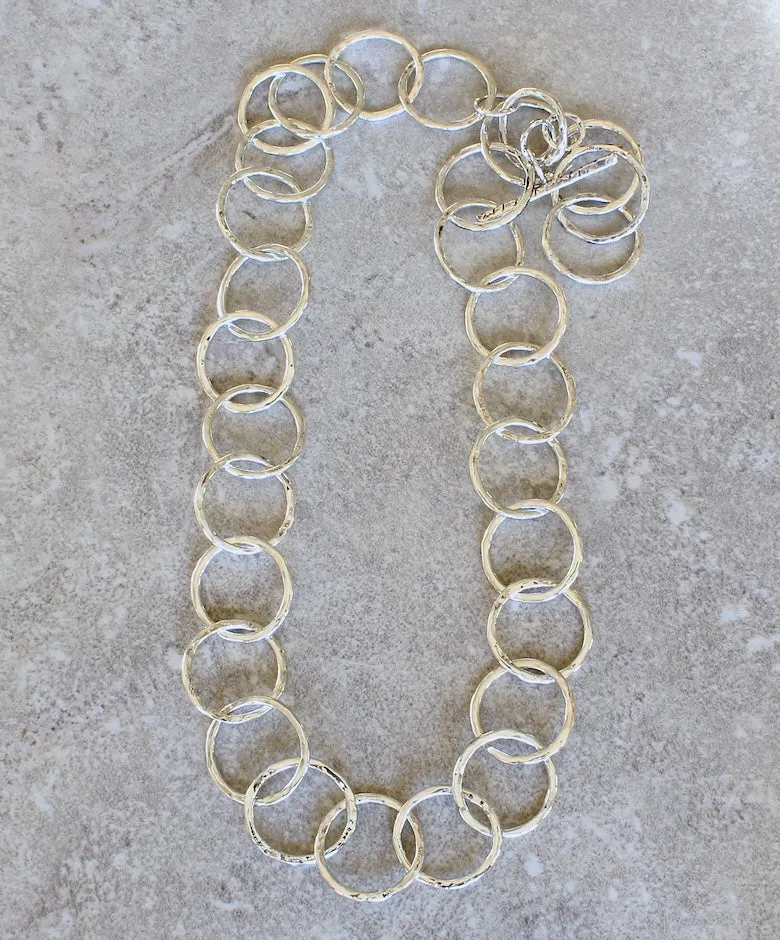31-Piece Hammered Sterling Silver Ring Necklace with a Sterling Silver Toggle Clasp