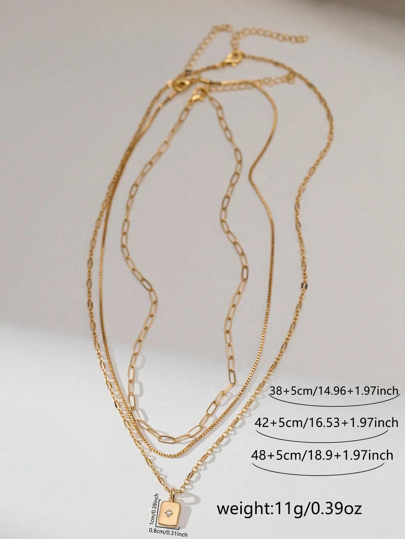 3pcs Gold Geometric Chain Cubic Zirconia Pendant