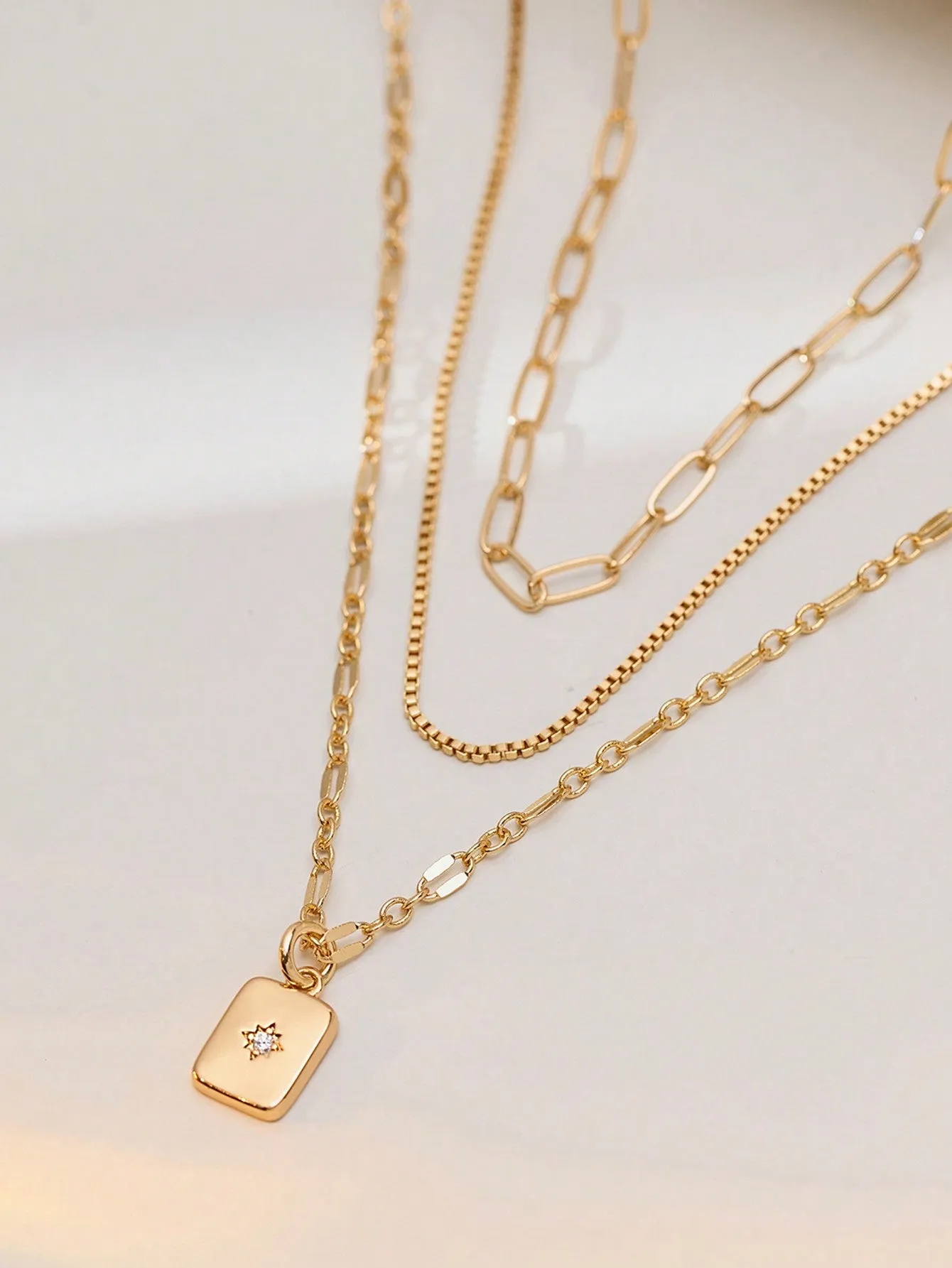 3pcs Gold Geometric Chain Cubic Zirconia Pendant