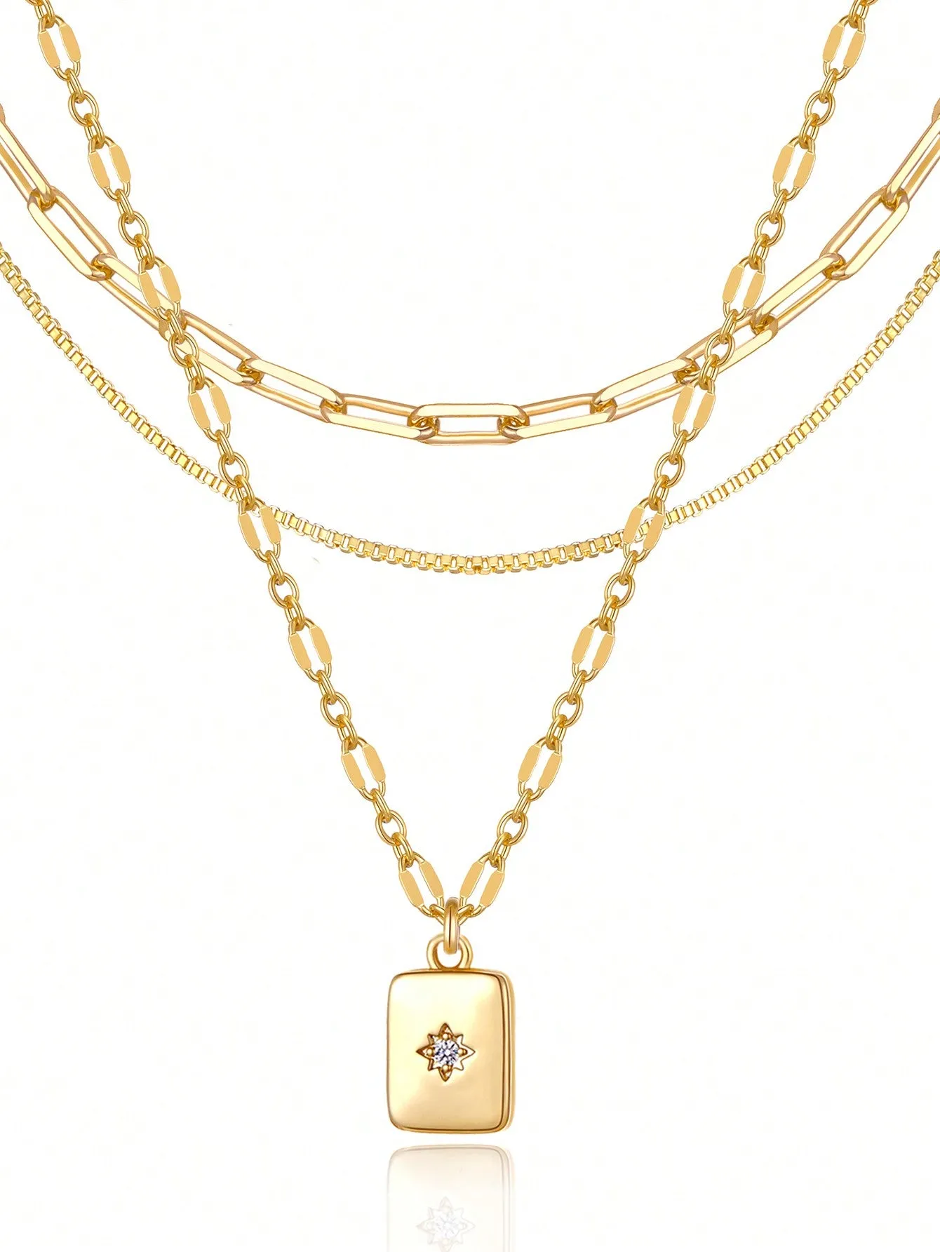 3pcs Gold Geometric Chain Cubic Zirconia Pendant