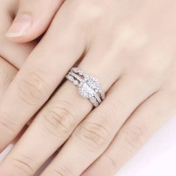 3Pieces 1.8 Ct Oval Shape Created Diamond Wedding Ring Set