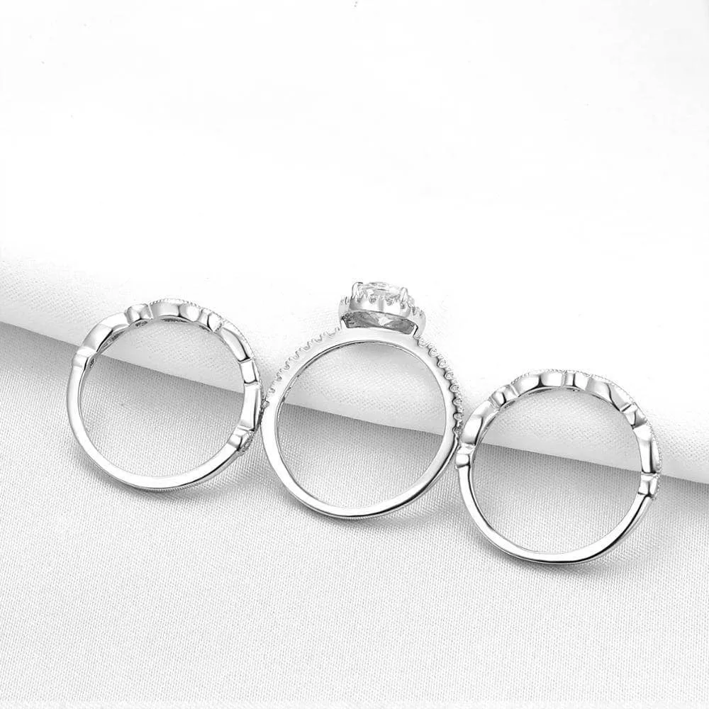 3Pieces 1.8 Ct Oval Shape Created Diamond Wedding Ring Set