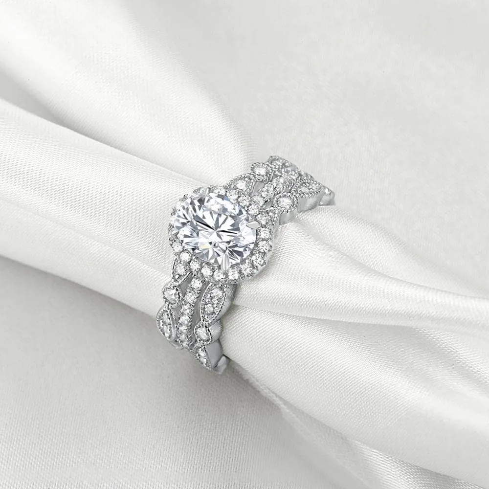 3Pieces 1.8 Ct Oval Shape Created Diamond Wedding Ring Set