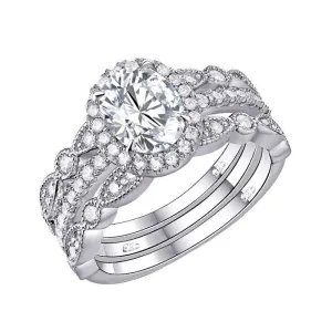 3Pieces 1.8 Ct Oval Shape Created Diamond Wedding Ring Set