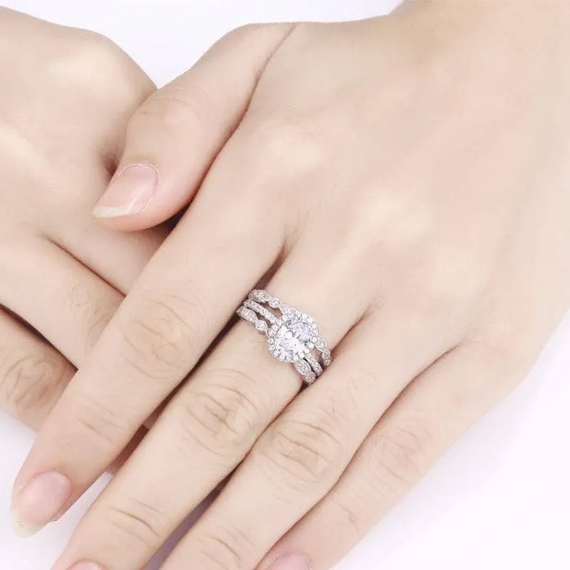 3Pieces 1.8 Ct Oval Shape Created Diamond Wedding Ring Set