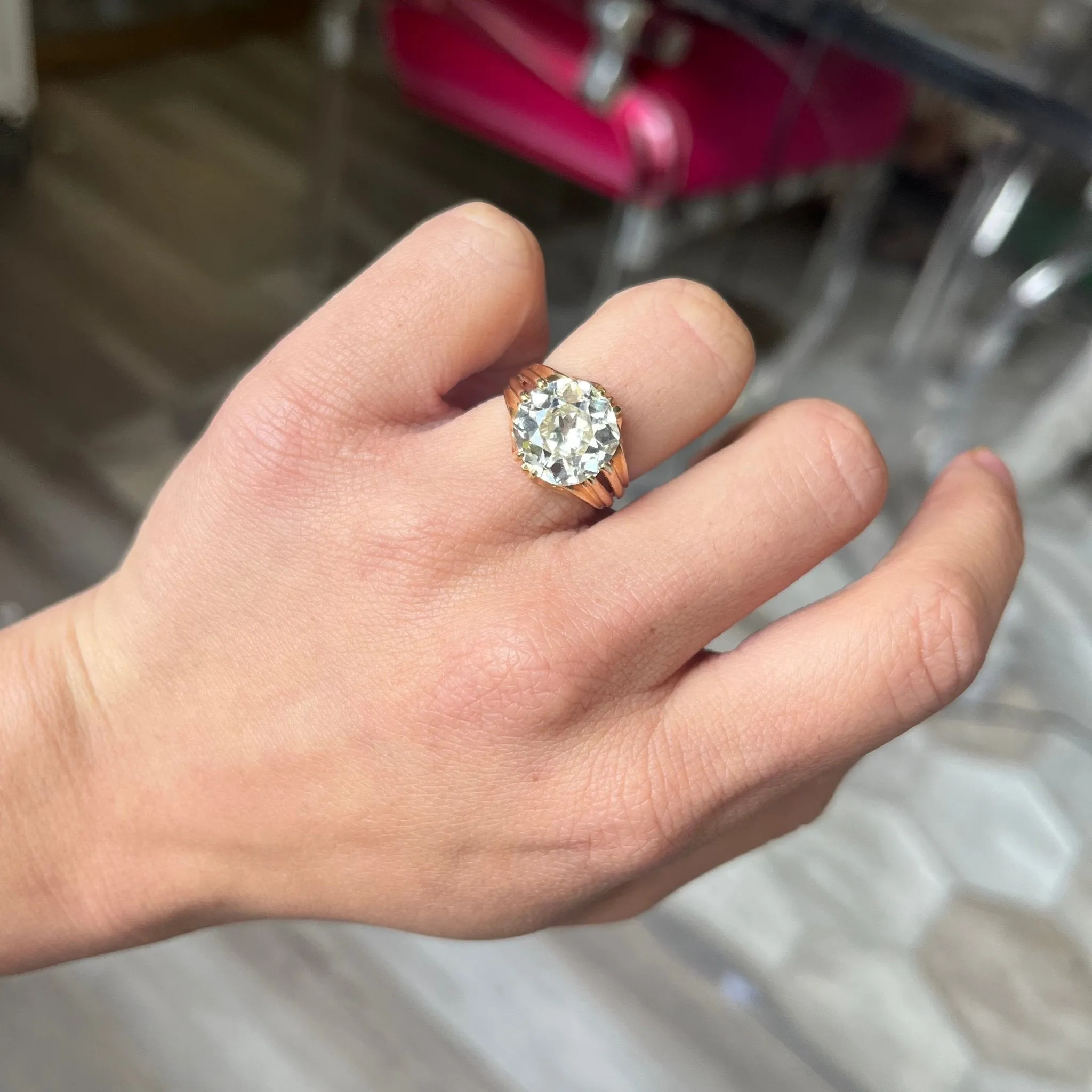 5.51ct Antique "Monture Cartier" Old Mine Cut Diamond Solitaire French