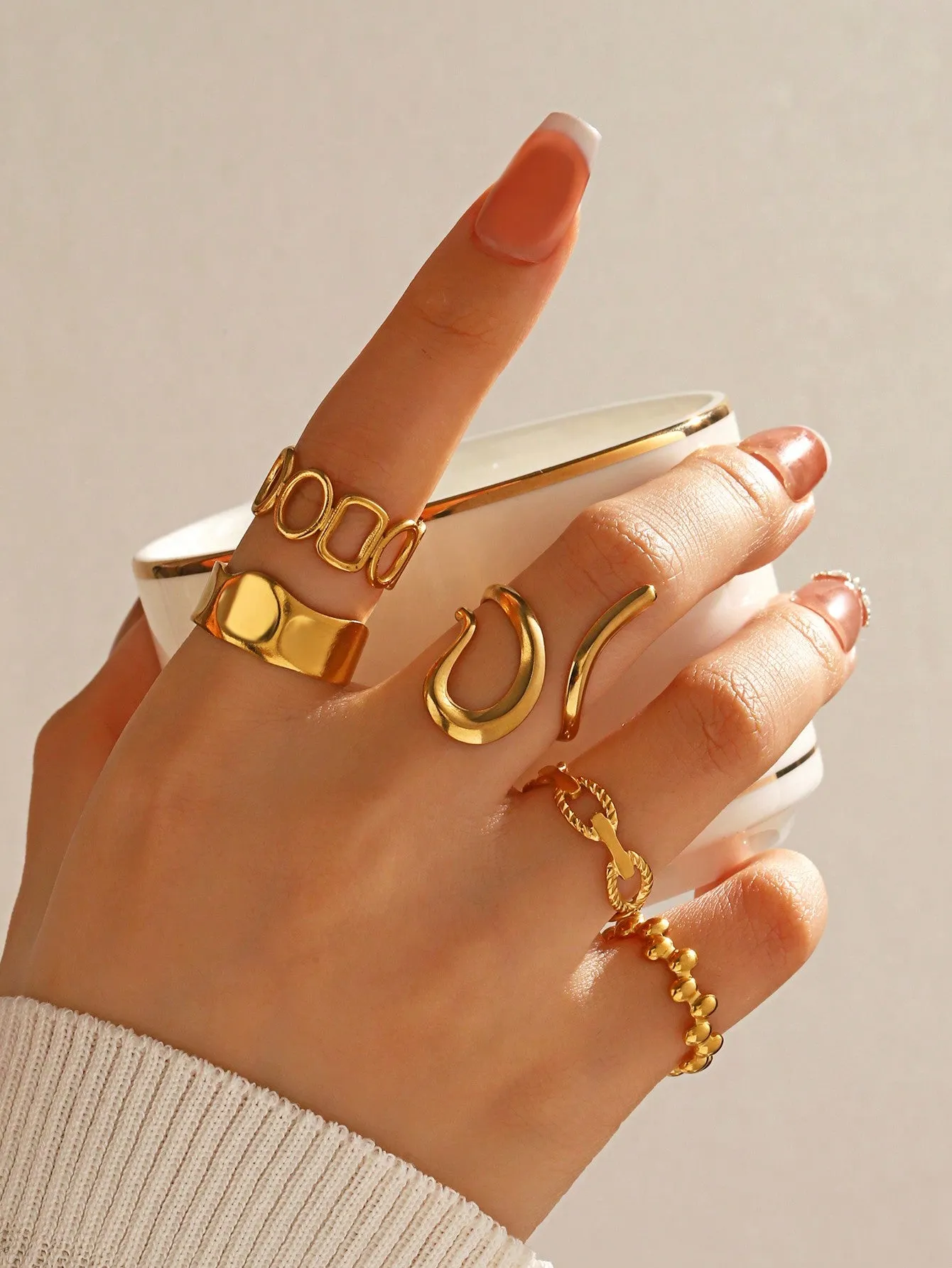 5pcs Geometric Shaped Open Ring