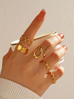5pcs Geometric Shaped Open Ring