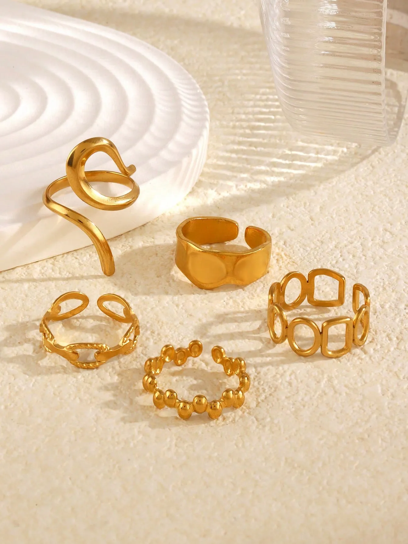 5pcs Geometric Shaped Open Ring