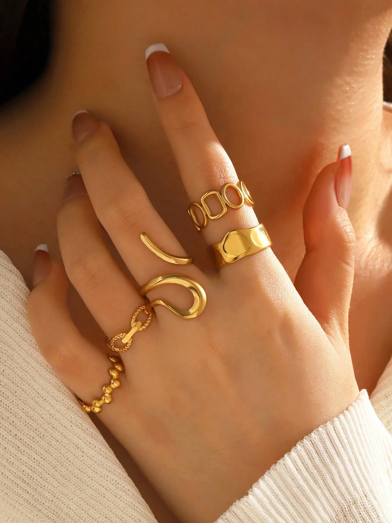 5pcs Geometric Shaped Open Ring