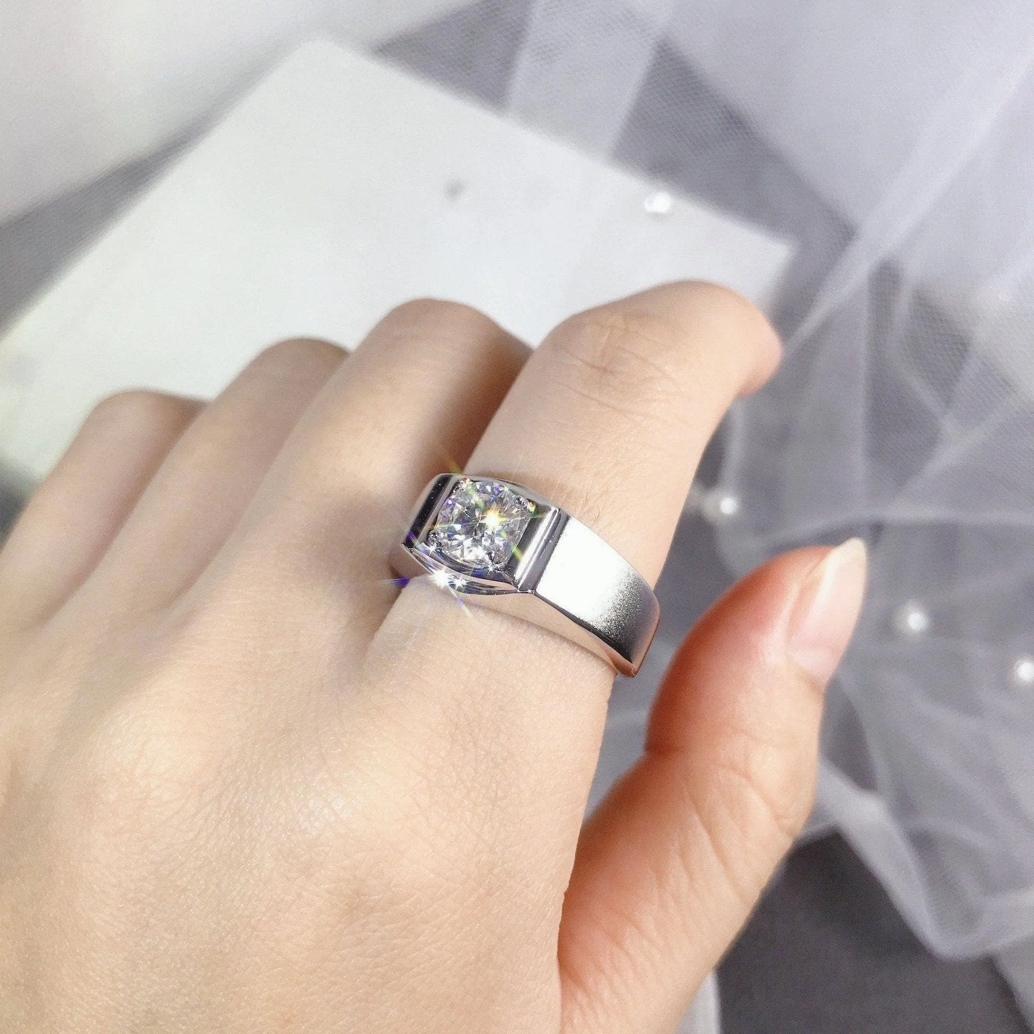 6.5mm 1Ct D Color Diamond Men's Ring