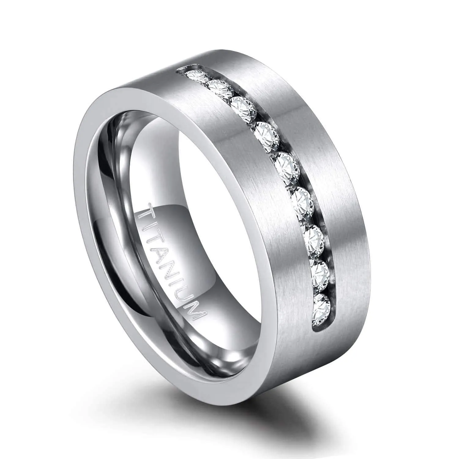 8mm Men's Diamond Titanium Wedding Band