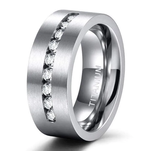 8mm Men's Diamond Titanium Wedding Band