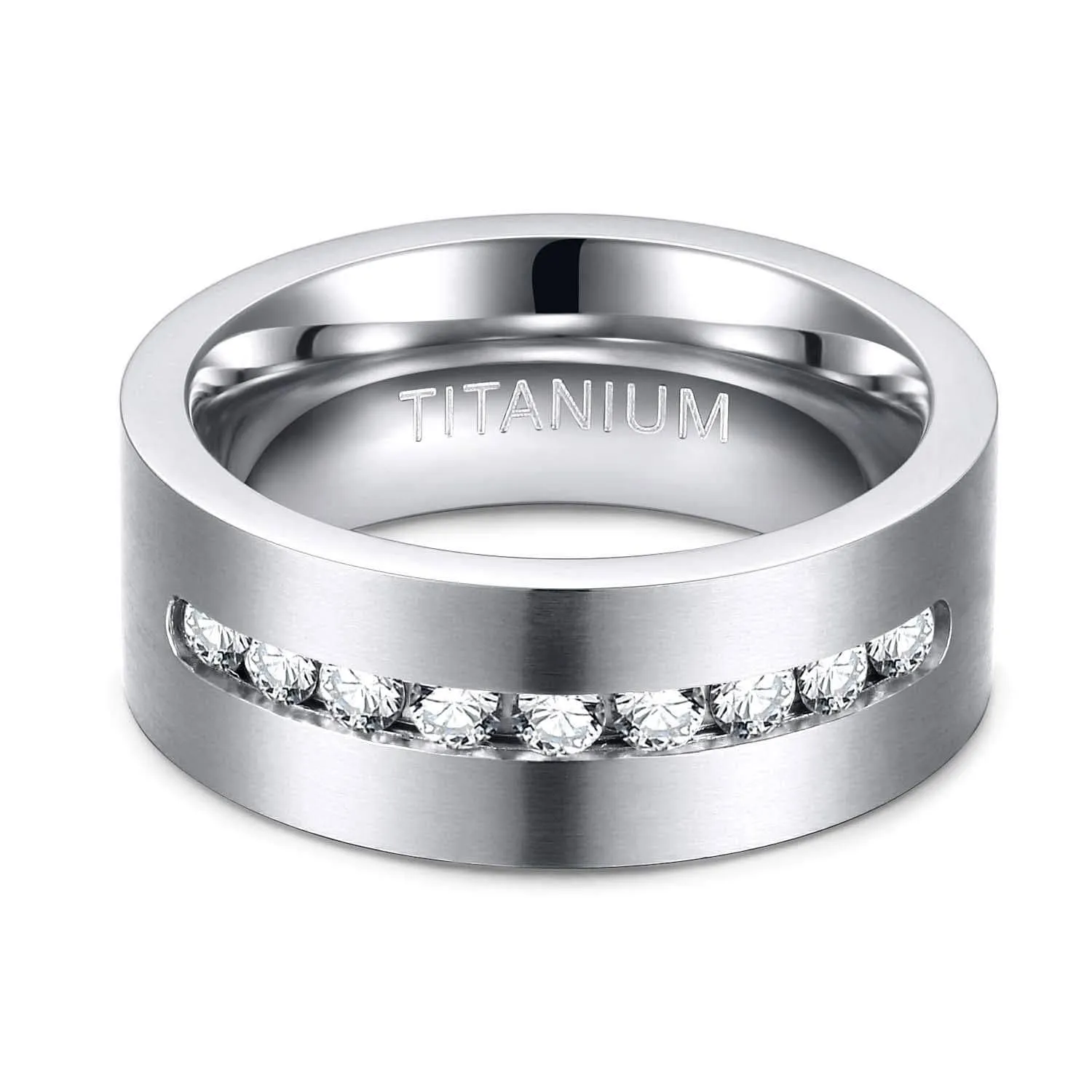 8mm Men's Diamond Titanium Wedding Band