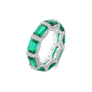 925 Silver Full Circle Square Emerald CZ Diamond