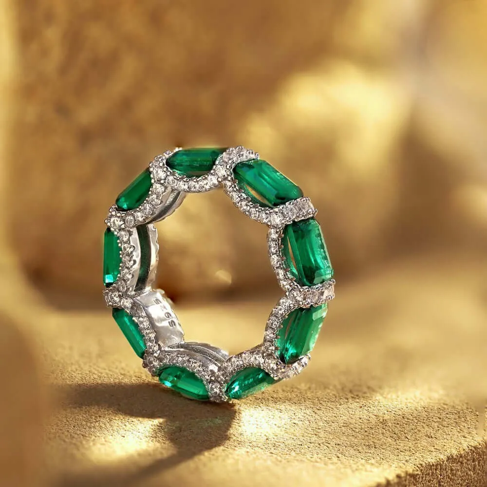 925 Silver Full Circle Square Emerald CZ Diamond