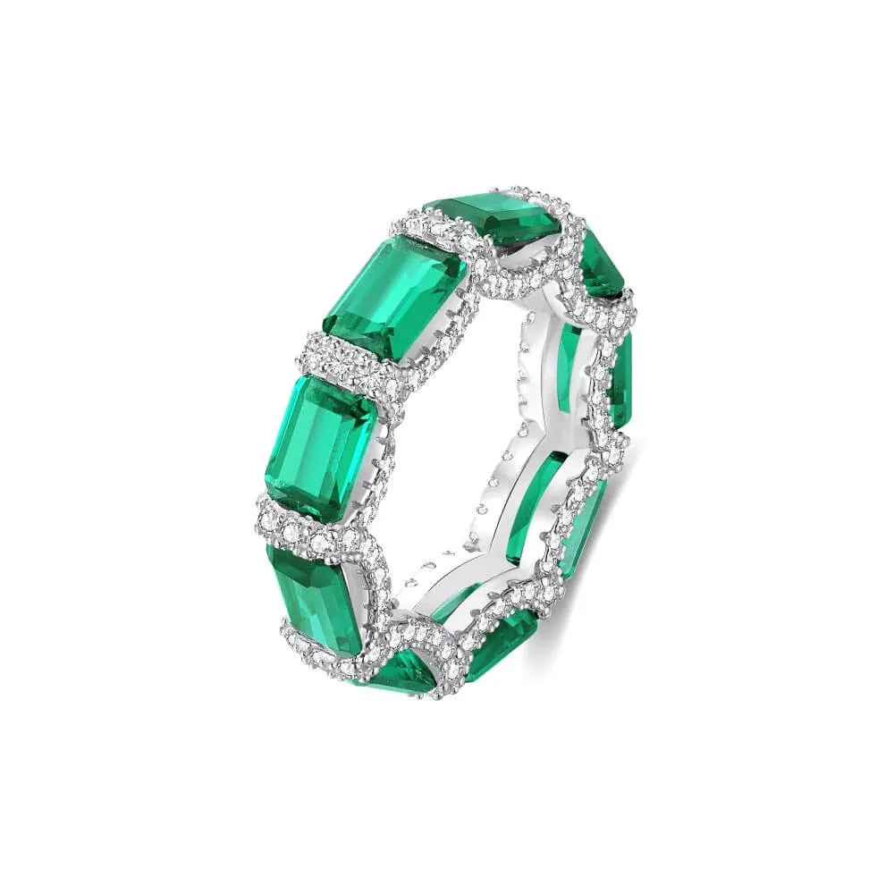 925 Silver Full Circle Square Emerald CZ Diamond