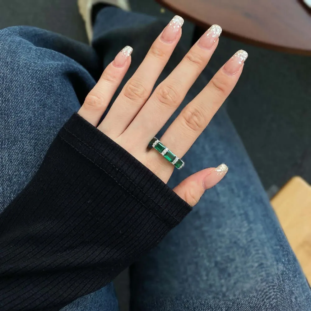 925 Silver Full Circle Square Emerald CZ Diamond