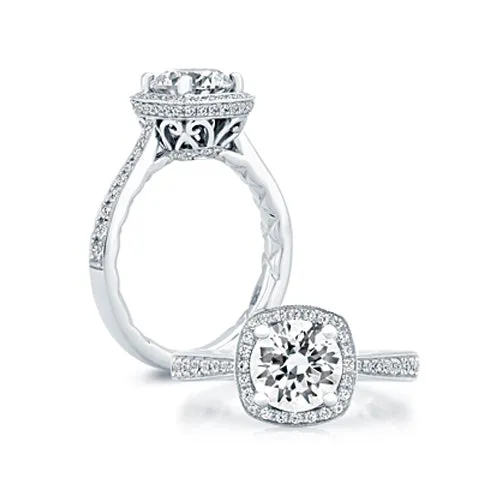 A.JAFFE 18K White Gold Ornate Basket Halo Engagement Ring ME2052Q/142