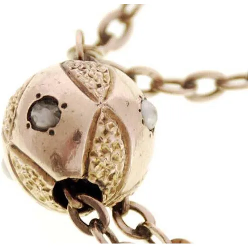 Antique Gold Filled Ball  w/Pearls Watch Chain Slide Victorian