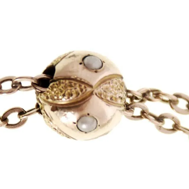 Antique Gold Filled Ball  w/Pearls Watch Chain Slide Victorian