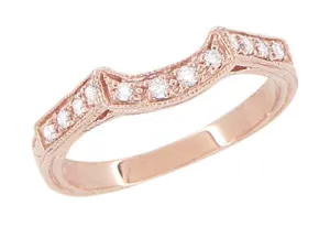 Art Deco Diamond Filigree Wraparound Wedding Ring in 14K Rose ( Pink ) Gold