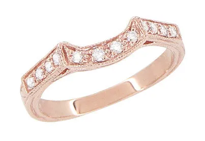 Art Deco Diamond Filigree Wraparound Wedding Ring in 14K Rose ( Pink ) Gold