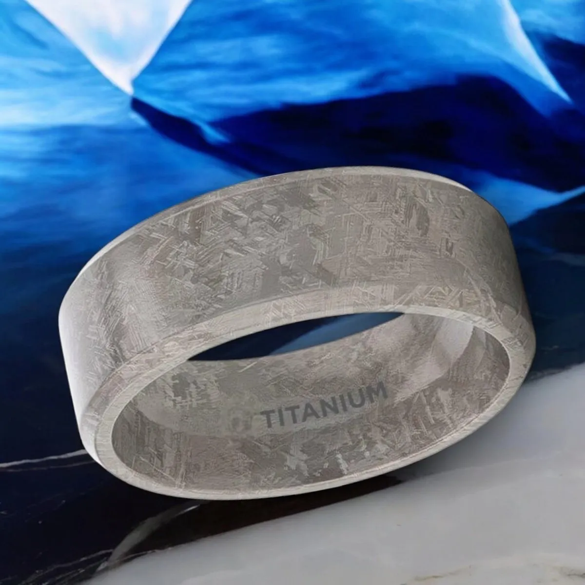 ASTRAIOS | Titanium Ring, Meteorite Pattern, Beveled