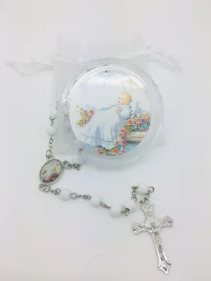 Baptism Boy Wood Rosary w/ Matching Box & Organza Bag