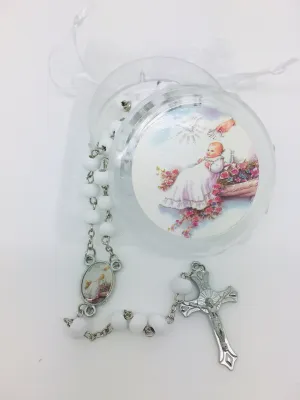 Baptism Girl Wood Rosary w/ Matching Box & Organza Bag