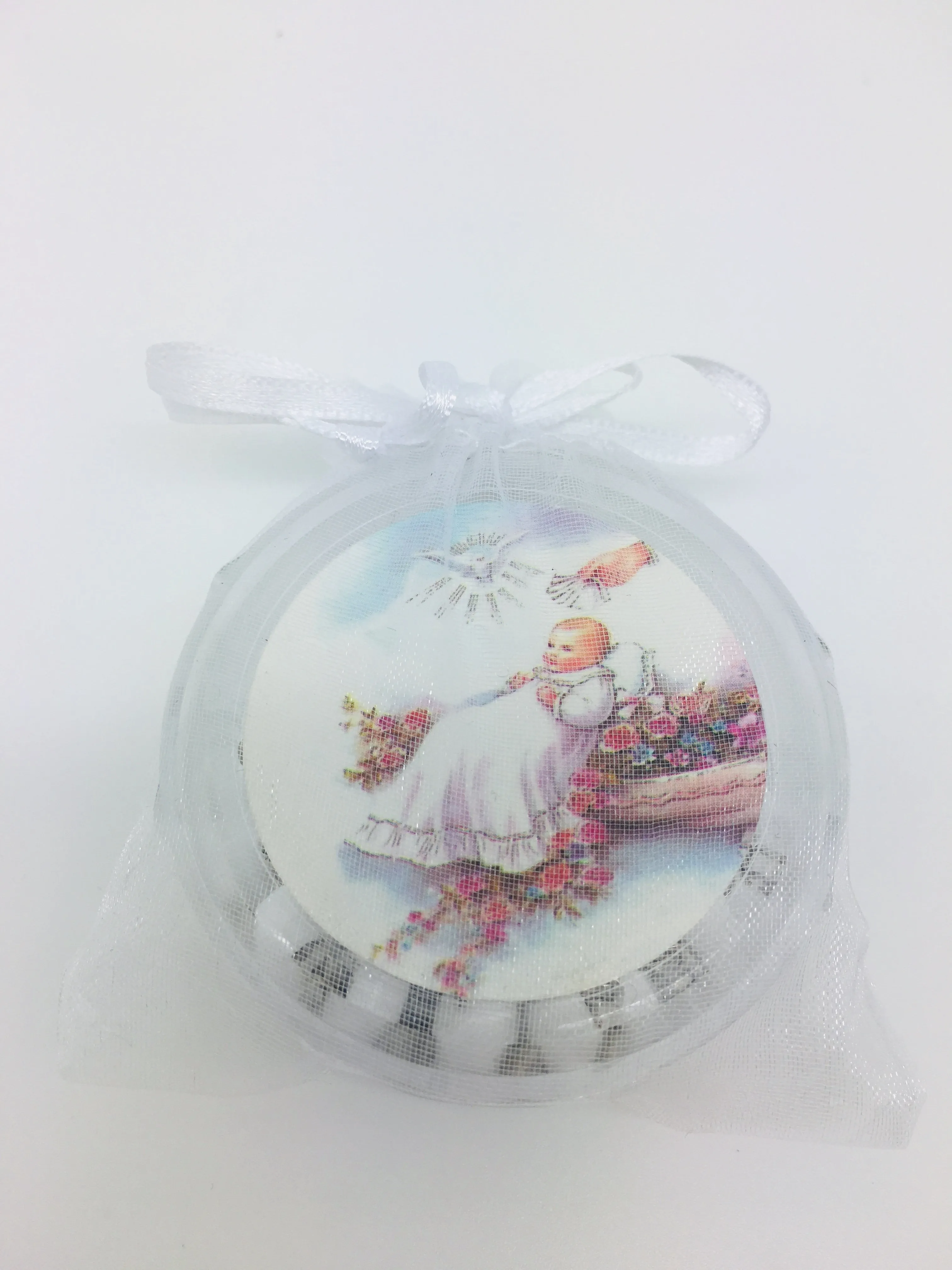 Baptism Girl Wood Rosary w/ Matching Box & Organza Bag