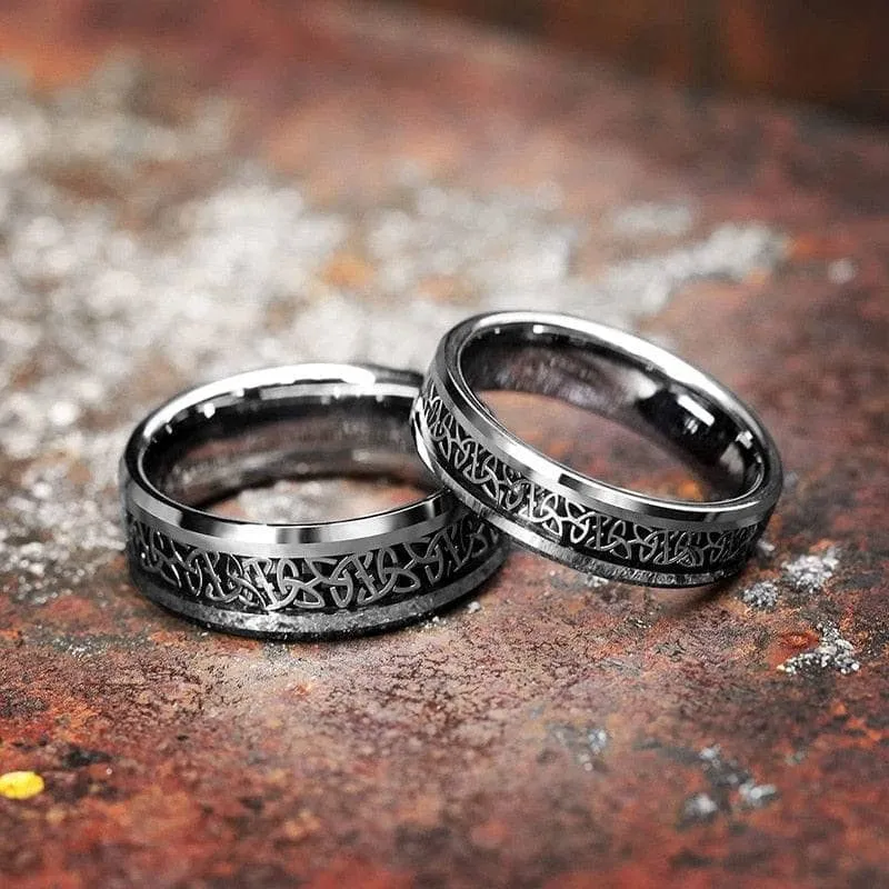 Beveled Tungsten with Celtic Knot Men's Wedding Band
