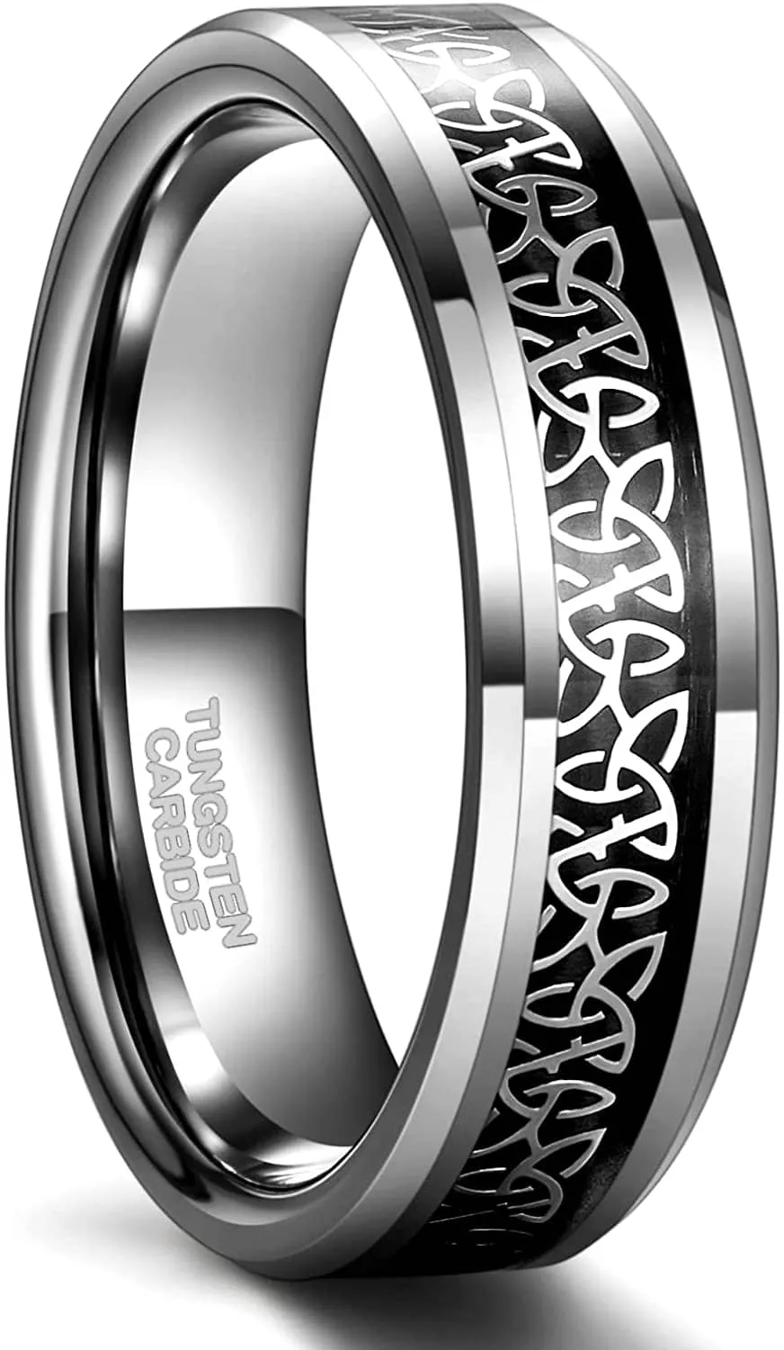 Beveled Tungsten with Celtic Knot Men's Wedding Band