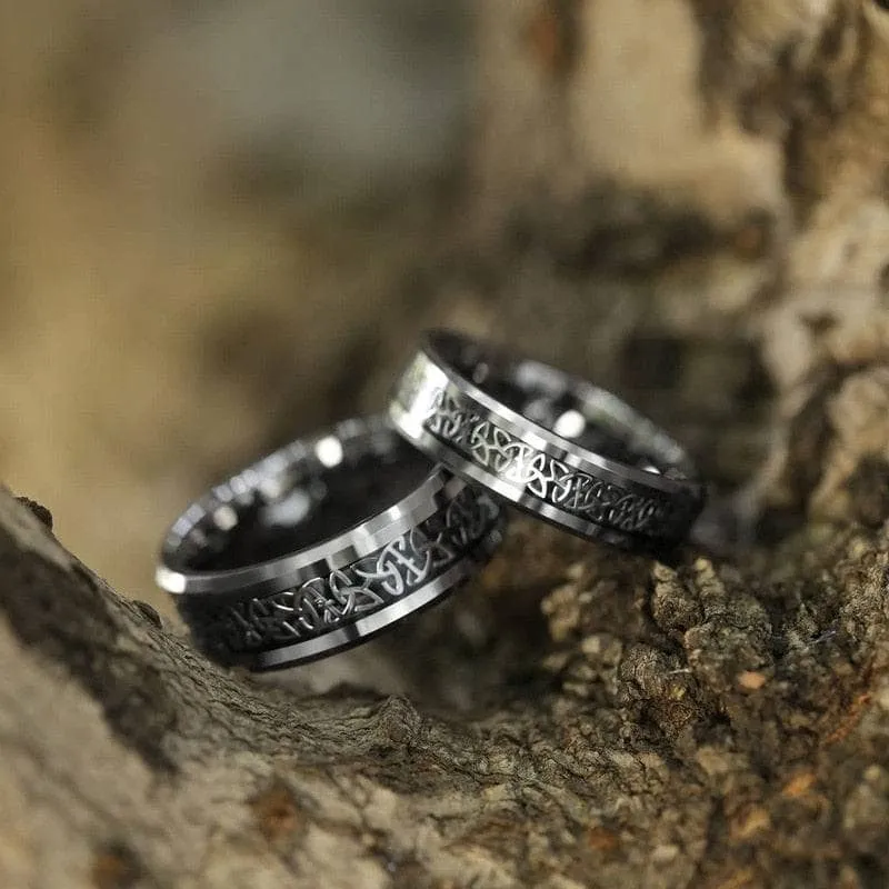 Beveled Tungsten with Celtic Knot Men's Wedding Band