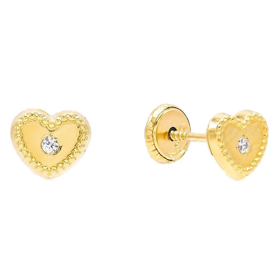 Bezel Heart Stud Earring 14K