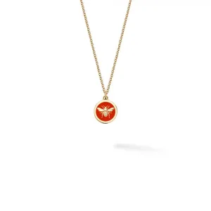 Birks 18K Yellow Gold Bee Chic Red Enamel Round Medallion Necklace