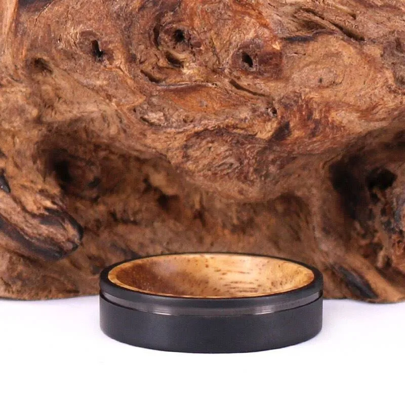 Black & Tan - Black Titanium Exotic Koa Wood Men's Wedding Band 6MM
