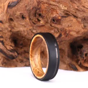 Black & Tan - Black Titanium Exotic Koa Wood Men's Wedding Band 6MM