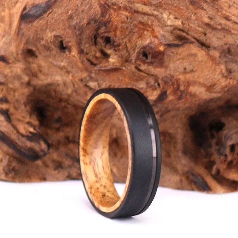 Black & Tan - Black Titanium Exotic Koa Wood Men's Wedding Band 6MM