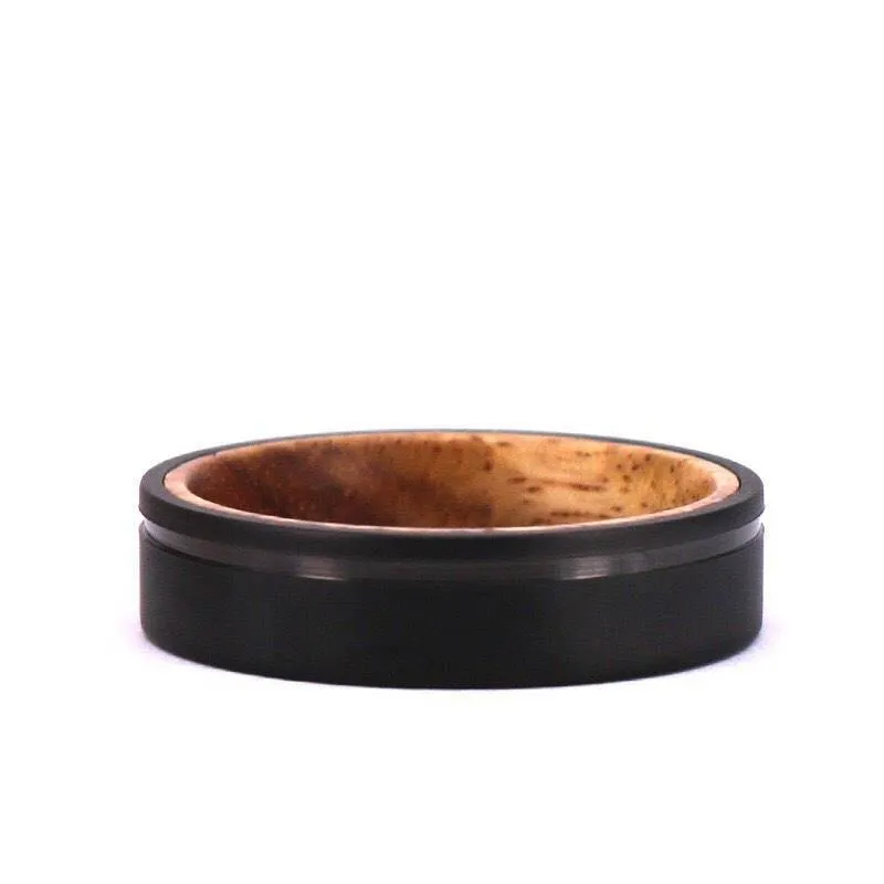 Black & Tan - Black Titanium Exotic Koa Wood Men's Wedding Band 6MM