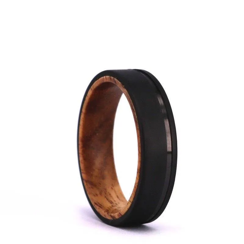 Black & Tan - Black Titanium Exotic Koa Wood Men's Wedding Band 6MM