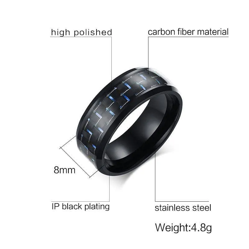 Black and Blue Carbon Pattern Ring Band - Black Diamonds New York