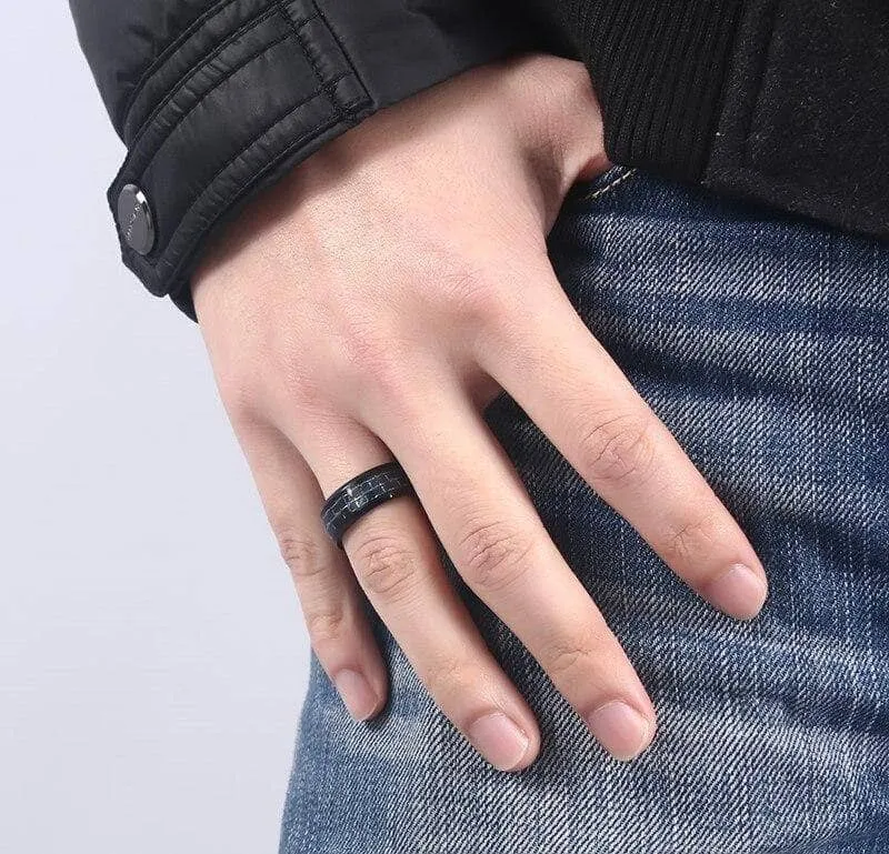 Black and Blue Carbon Pattern Ring Band - Black Diamonds New York