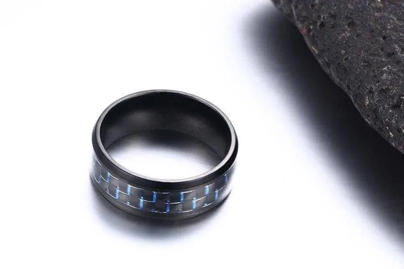 Black and Blue Carbon Pattern Ring Band - Black Diamonds New York